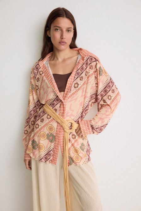 Sorbet Ethnic Patterned Knitted Shirt - 1