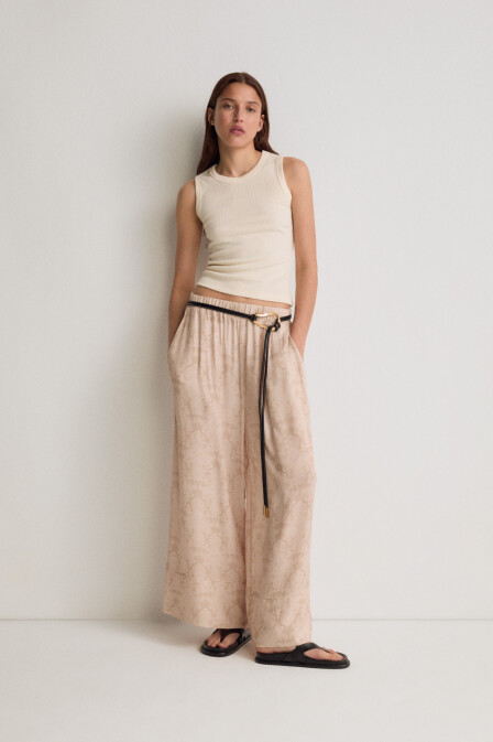 Soft Patterned Palazzo Trousers - 1