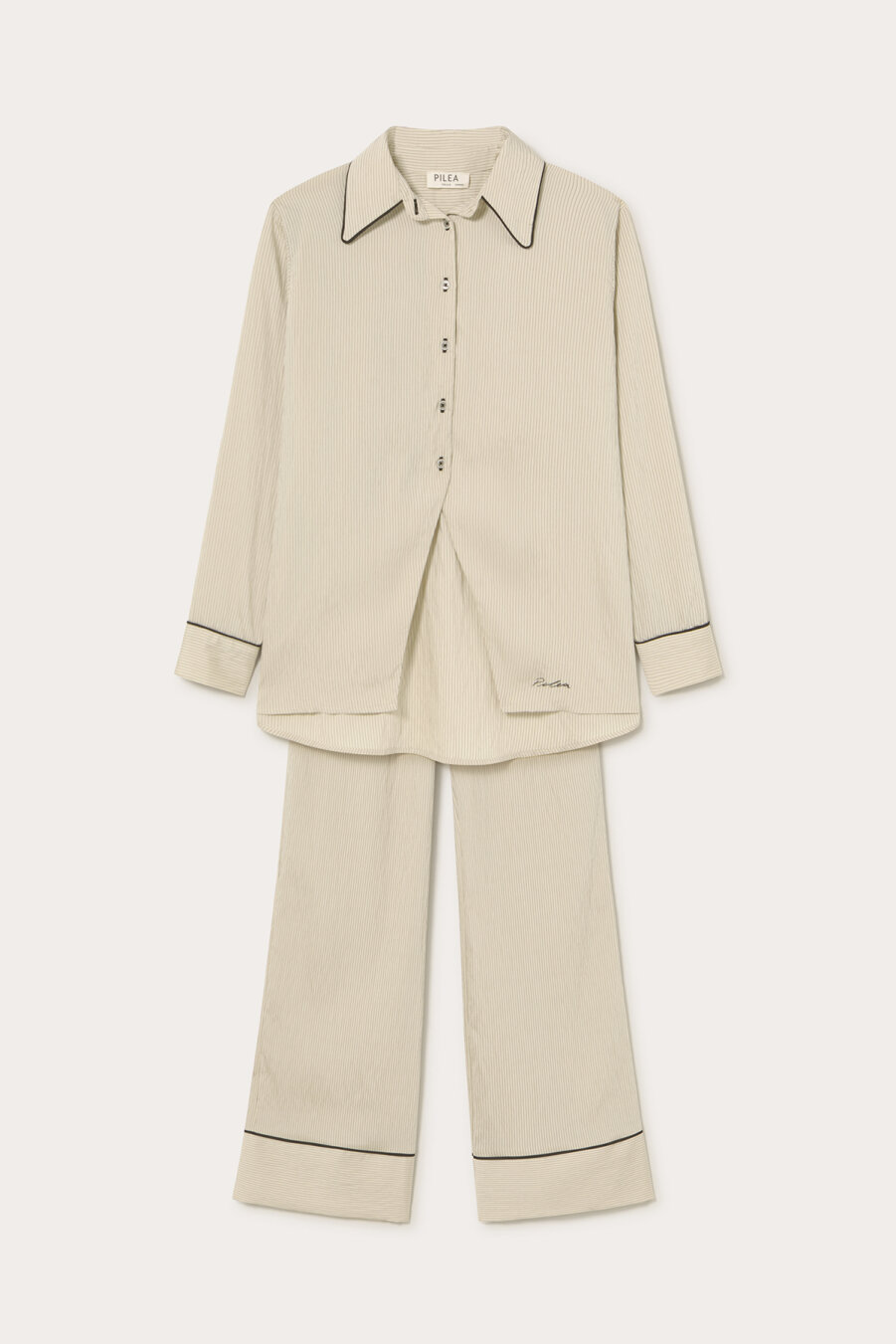 Striped Embroidered Flowy Shirt - 2