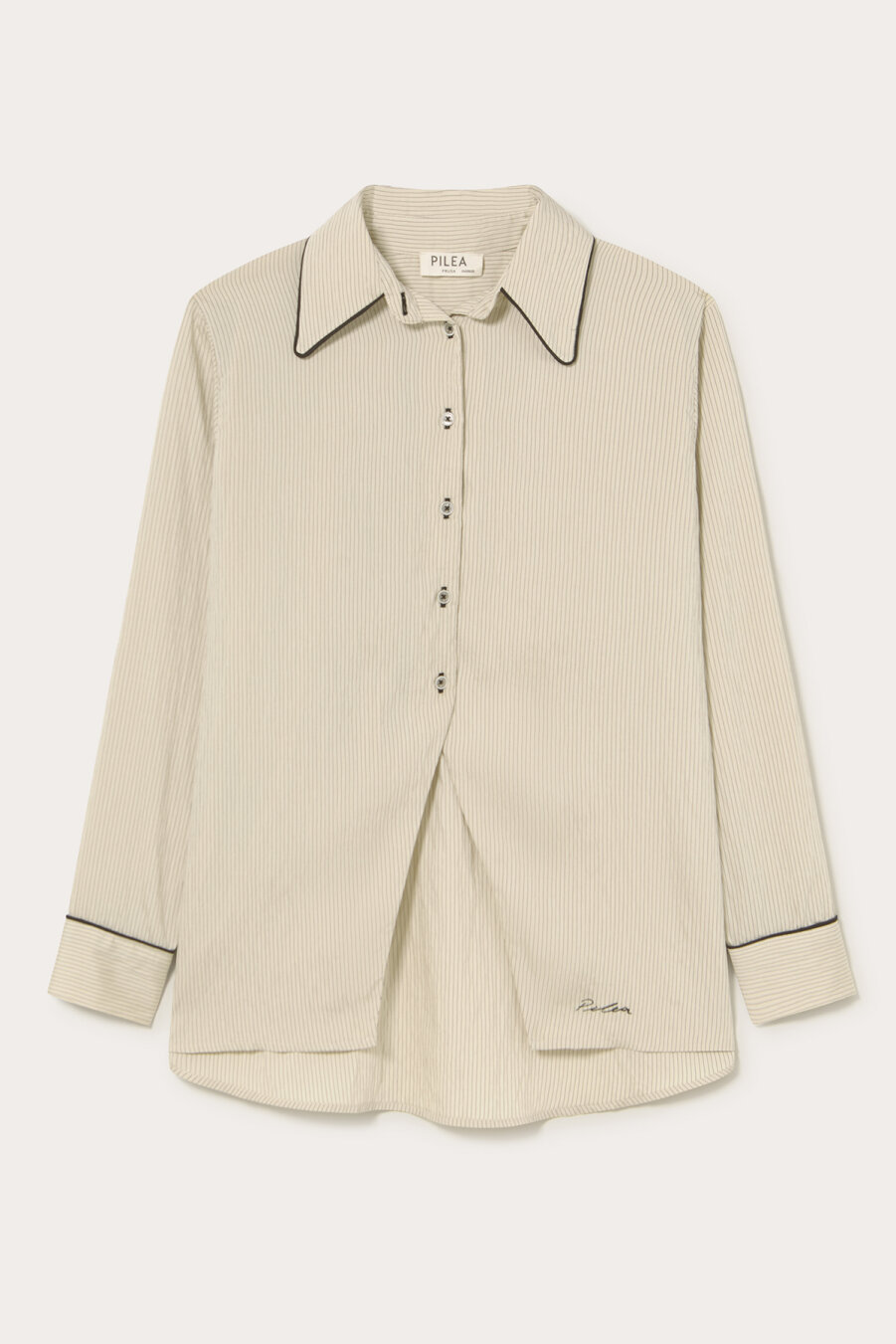 Striped Embroidered Flowy Shirt - 5