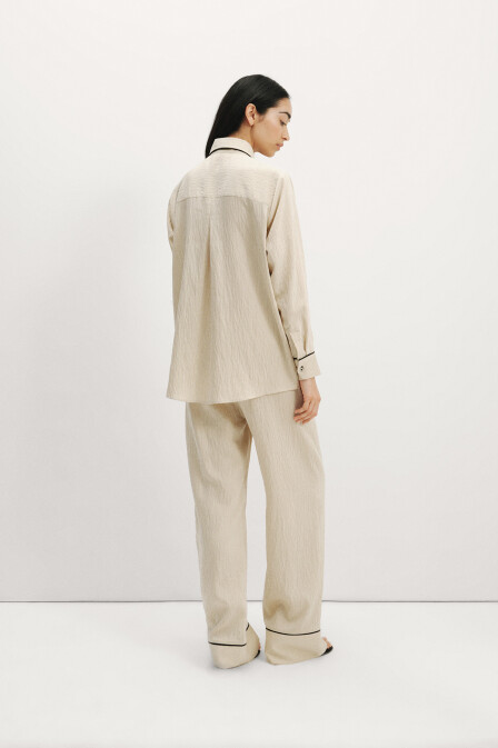 Striped Embroidered Flowy Shirt - 7