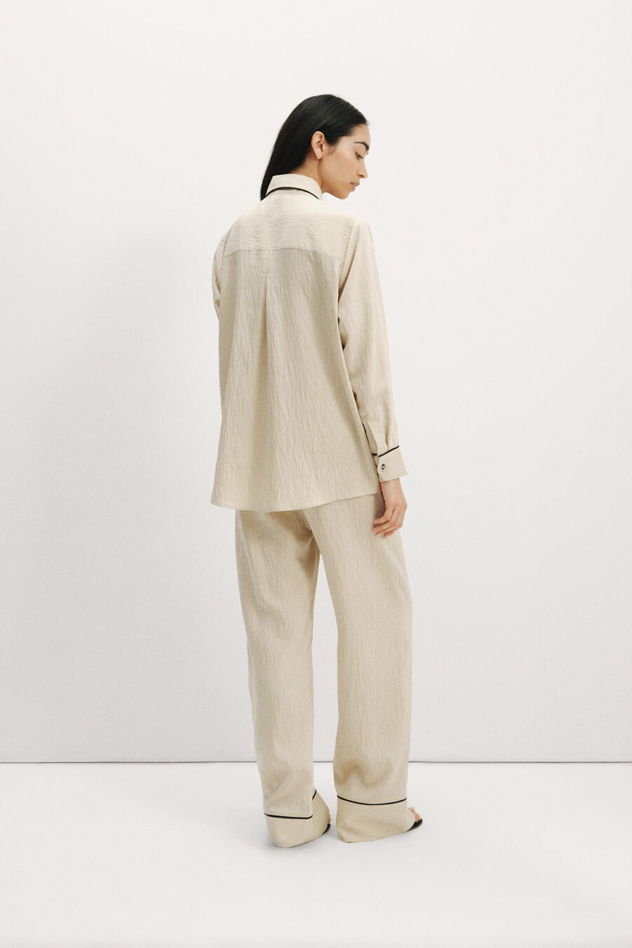 Striped Embroidered Flowy Shirt - 7