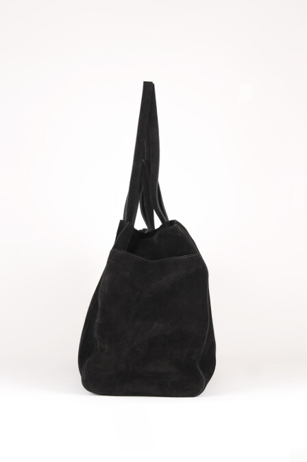 Suede Leather Boho Tote Bag Black - 4