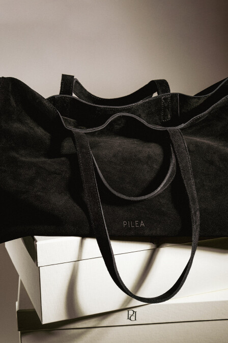 Suede Leather Boho Tote Bag Black 