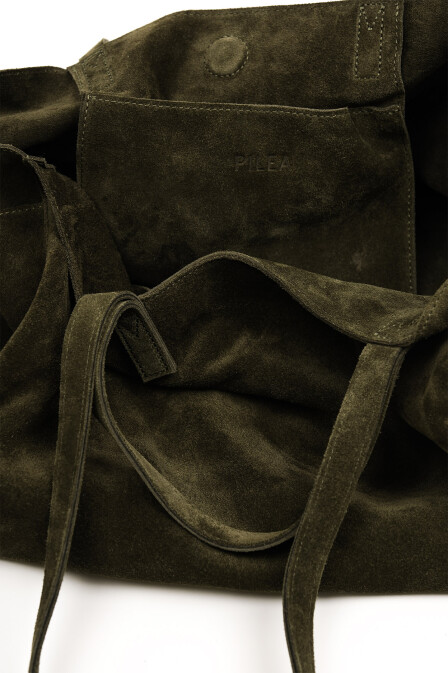 Suede Leather Boho Tote Bag Khaki - 5