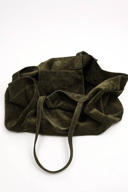 Suede Leather Boho Tote Bag Khaki - 6