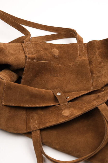 Suede Leather Boho Tote Bag Tan - 6