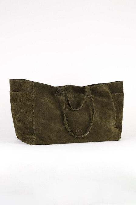 Süet Deri Boho Tote Bag Haki - 4