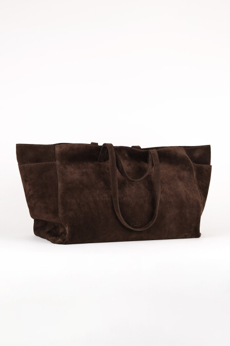 Süet Deri Boho Tote Bag Kahve - 4