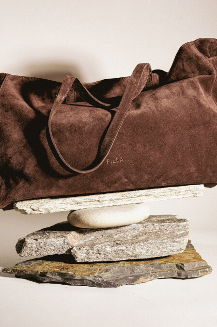 Süet Deri Boho Tote Bag Kahve 