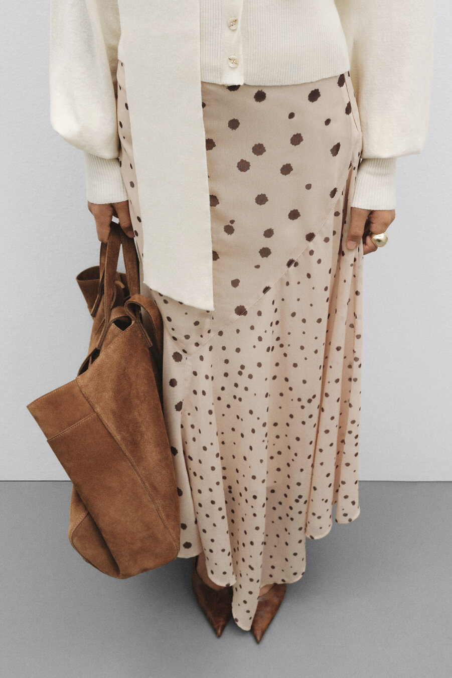 Süet Deri Boho Tote Bag Taba - 2