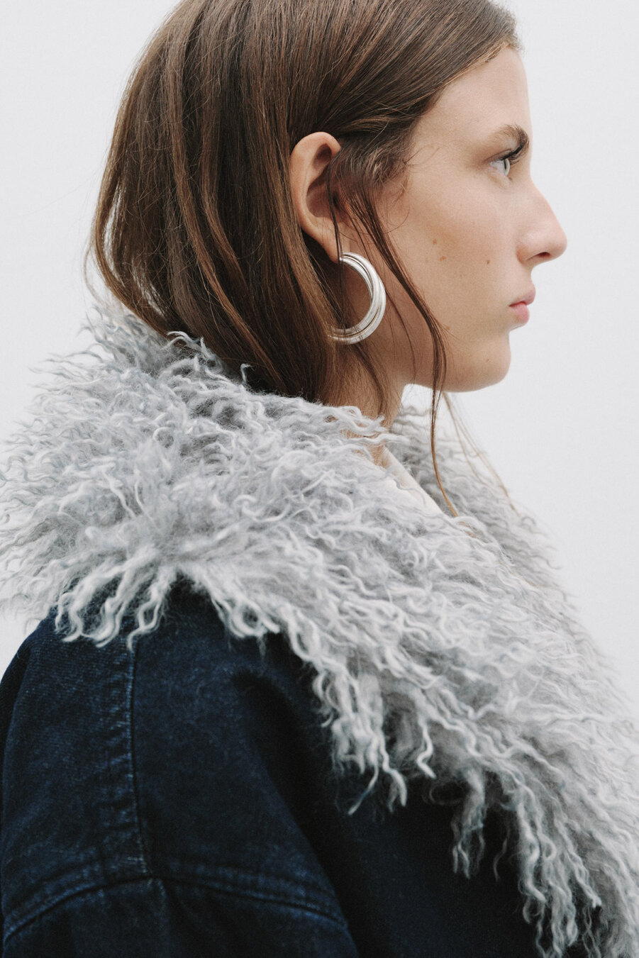 Suni Kürk Yakalı Denim Ceket - 4