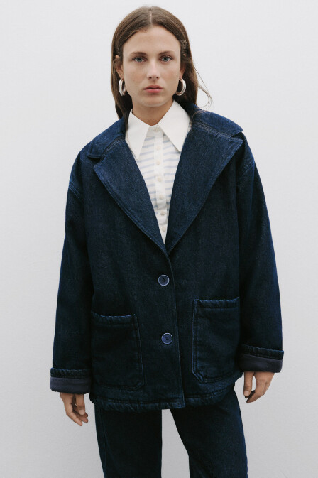 Suni Kürk Yakalı Denim Ceket - 6