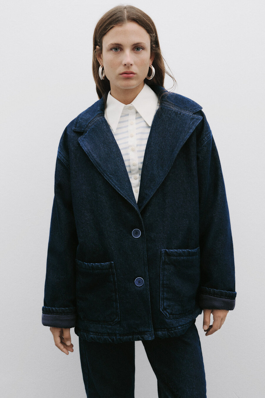 Suni Kürk Yakalı Denim Ceket - 6