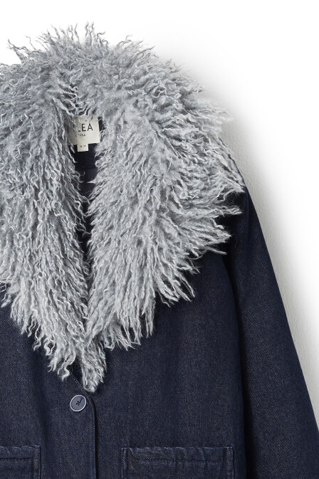 Suni Kürk Yakalı Denim Ceket - 9