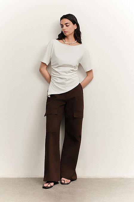 T-shirt with Asymmetrical Ruffle Details - 2
