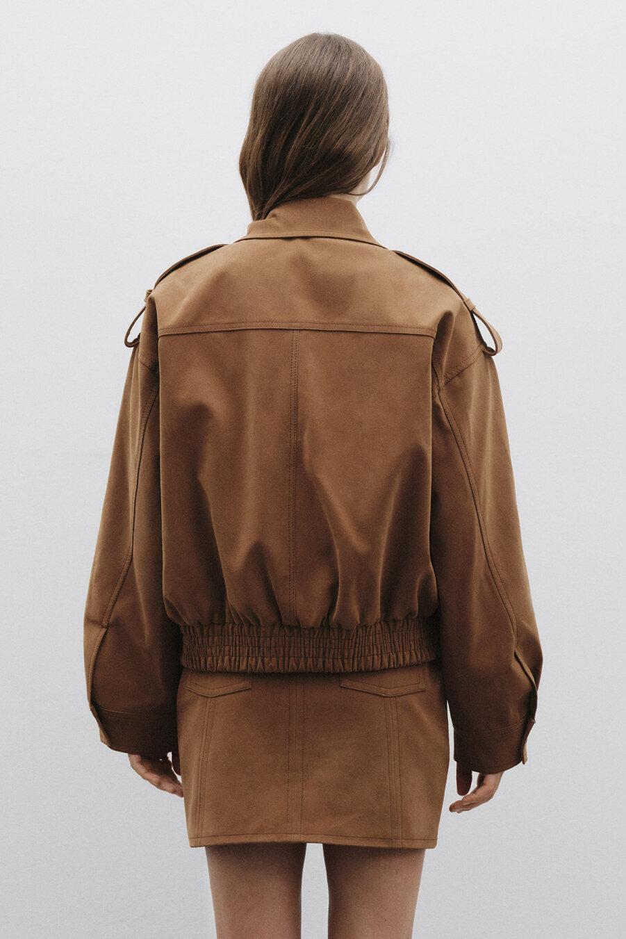 Taba Kısa Suni Süet Deri Ceket - 5