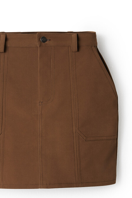 Taba Suni Süet Deri Mini Etek - 7