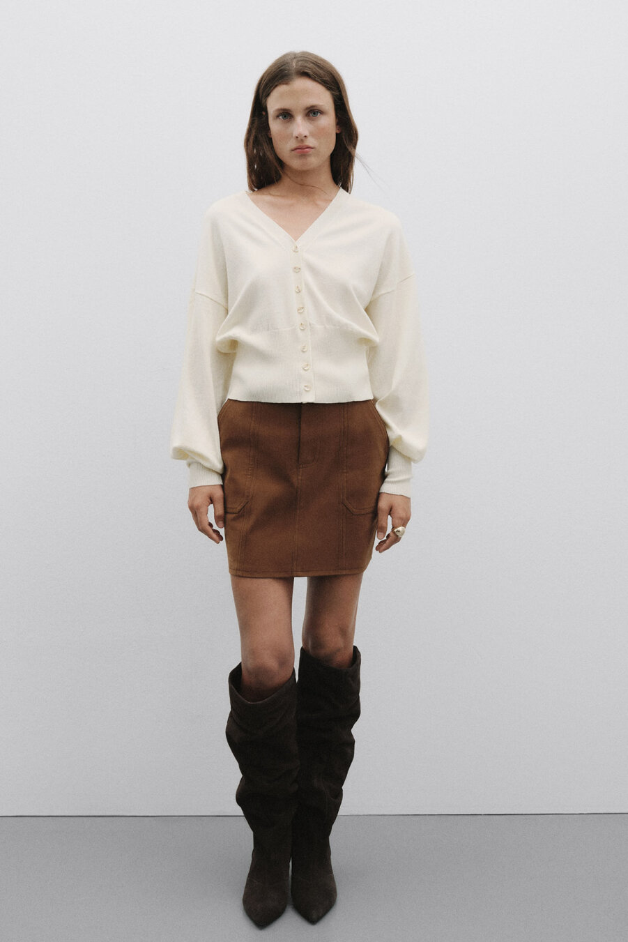 Tan Faux Suede Leather Mini Skirt - 1