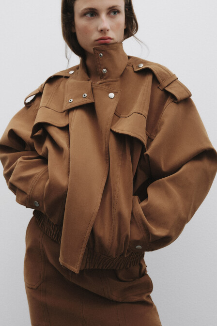 Tan Short Faux Suede Leather Jacket - 3
