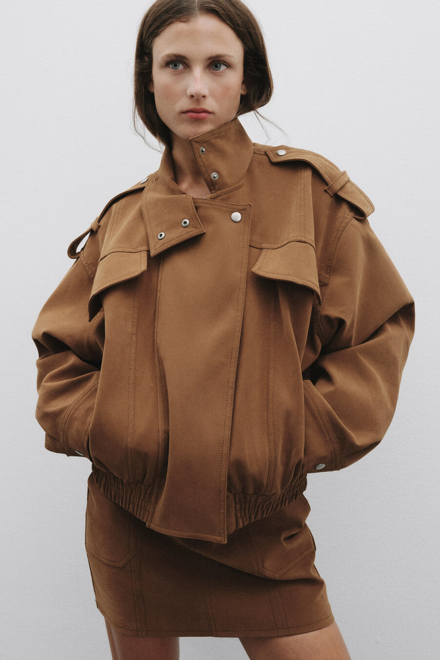 Tan Short Faux Suede Leather Jacket - 4