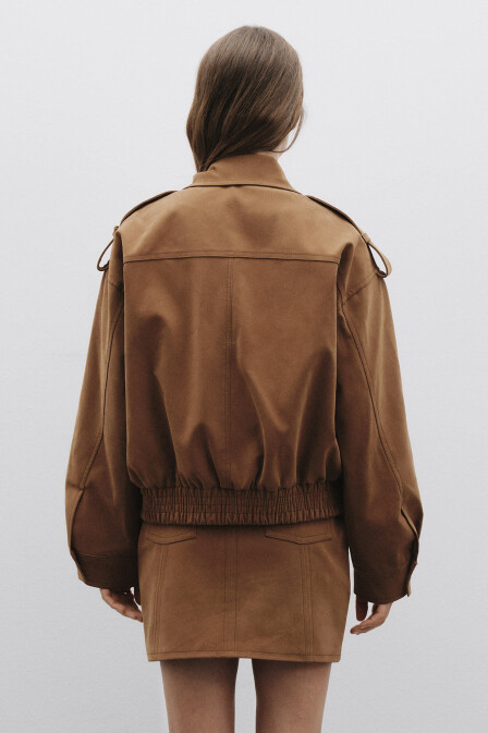Tan Short Faux Suede Leather Jacket - 5