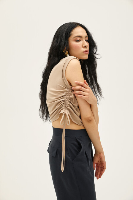 Viola Pleated Beige Crop - 2