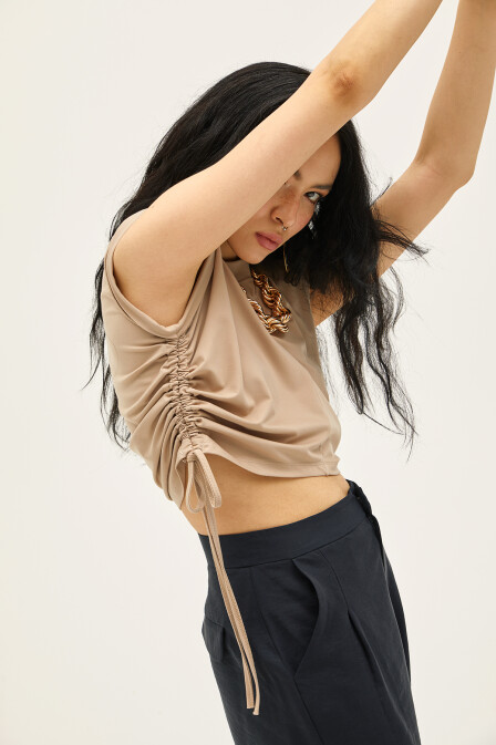 Viola Pleated Beige Crop - 6