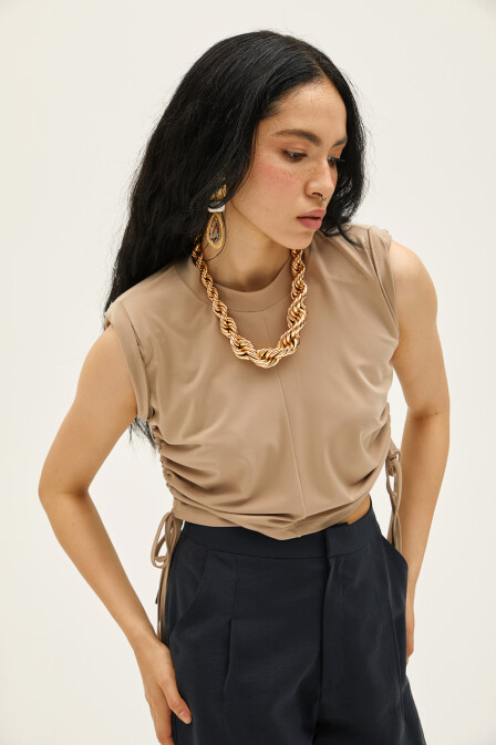 Viola Pleated Beige Crop - 1