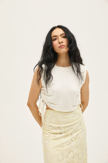 Viola Pleated Ecru Crop - 3