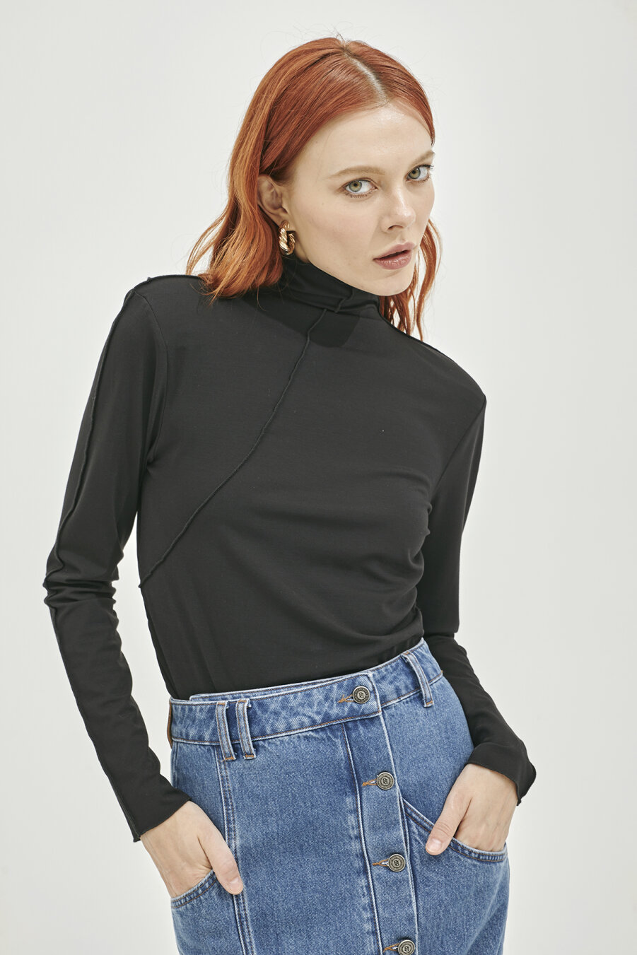 Wena Black Blouse with Stitching Detail - 1